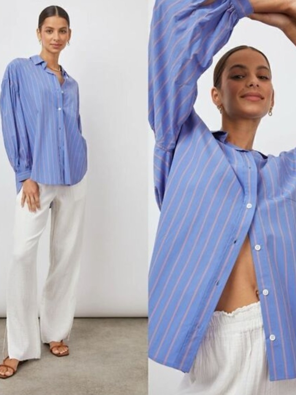 Rails Relaxed Periwinkle Blue Striped Button-Down Shirt, Small